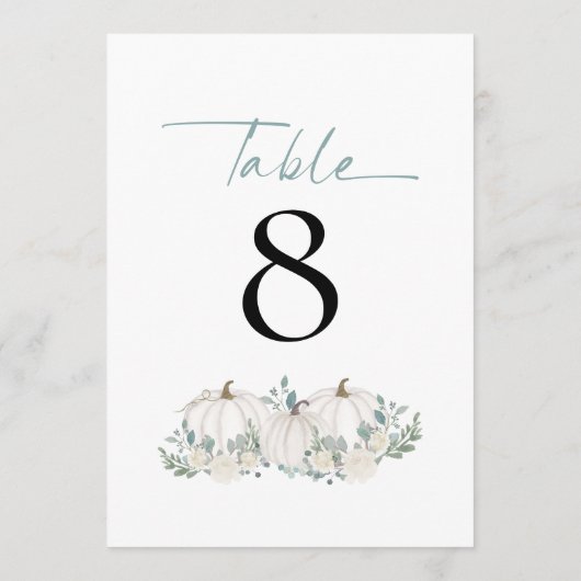 ホワイトカボチャ花模様結婚ティール（緑がかった色）のテーブル番号 (裏面)