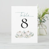 ホワイトカボチャ花模様結婚ティール（緑がかった色）のテーブル番号 (スタンド正面)