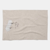 ホワイトカボチャ葉、花の水彩アート キッチンタオル (横)