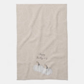 ホワイトカボチャ葉、花の水彩アート キッチンタオル (縦)