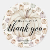 ホワイトカボチャ赤ちゃんシャワーありがとう ラウンドシール (正面)