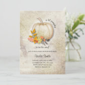 ホワイトカボチャ赤ちゃんシャワー招待状と金ゴールドグリッター 招待状 (スタンド正面)