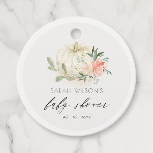 ホワイトカボチャ赤面フローラベビーブランチシャワー フェイバータグ (正面)