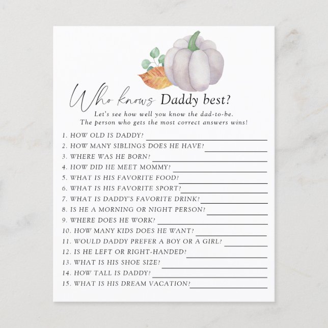 ホワイトカボチャ – 誰がパパのゲームを知っ最高のている (正面)