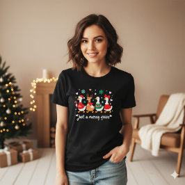 ホワイトカラフルなキャラクターのメリーガチョクリスマス Tシャツ