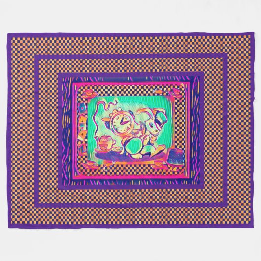 ホワイトカラフルラビットバイアレタ フリースブランケット (正面(横))