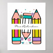 ホワイトカラフル先生漫画鉛筆ポスター ポスター (正面)