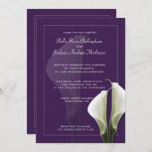 ホワイトカラユリ結婚式招待状オンパープル 招待状 (正面/裏面)