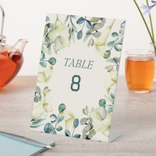 ホワイトカラユリEucalytusテーブル番号カード 台座サイン (インサイチュ)
