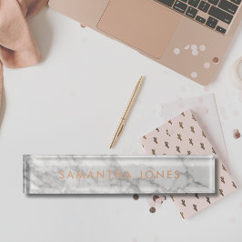 ホワイトカララマーブルクラシックパーソナライズされた デスクネームプレート