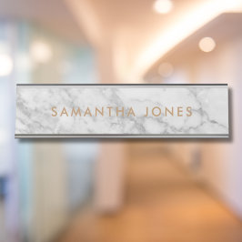 ホワイトカララマーブルクラシック金ゴールドパーソナライズされた デスクネームプレート