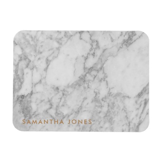 ホワイトカララマーブルクラシック金ゴールドパーソナライズされた マグネット (横)