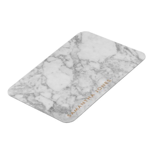 ホワイトカララマーブルクラシック金ゴールドパーソナライズされた マグネット (左側)