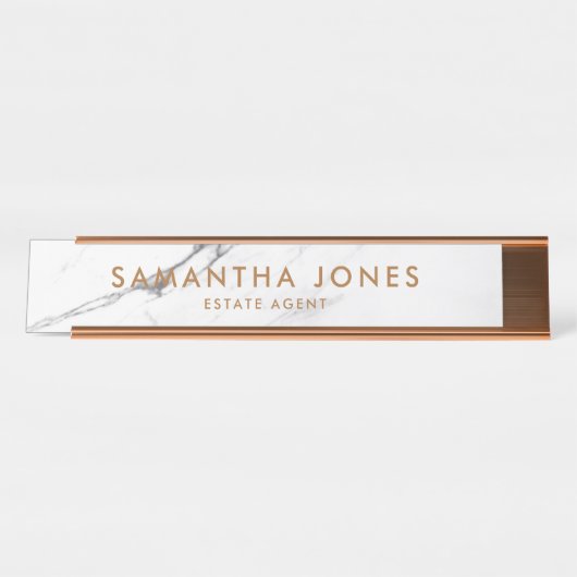 ホワイトカララマーブルコッパークラシックパーソナライズされた デスクネームプレート (正面)