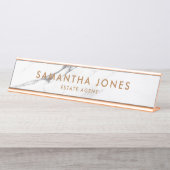 ホワイトカララマーブルコッパークラシックパーソナライズされた デスクネームプレート (正面)