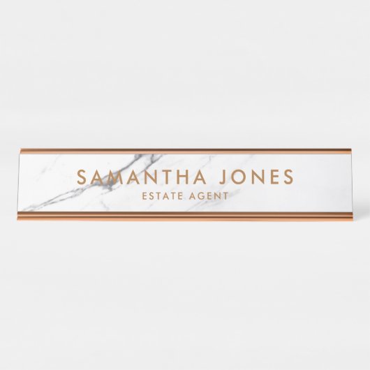 ホワイトカララマーブルコッパークラシックパーソナライズされた デスクネームプレート (正面)