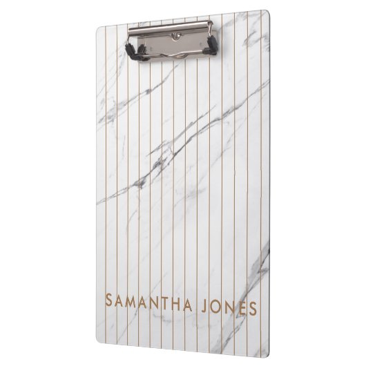 ホワイトカララマーブルストライプ金ゴールドクラシックモダン クリップボード (左)
