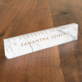 ホワイトカララマーブル金ゴールドエグゼクパーソナライズされたティブ デスクネームプレート (側面)