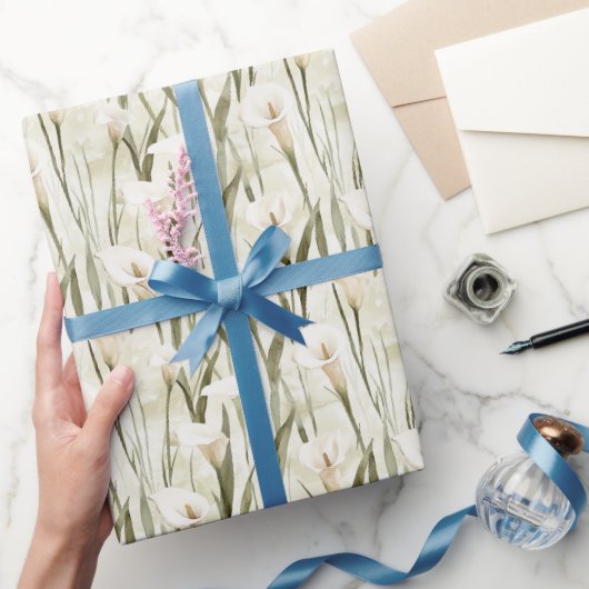 ホワイトカラリリーフローラブライダルシャワー ラッピングペーパー (ギフト)