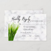 ホワイトカラリリー花模様ウェディングRSVPカード 出欠カード (正面/裏面)