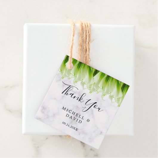 ホワイトカラリリー花模様サンキューサンキューメッセージカード フェイバータグ (インサイチュ)