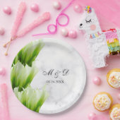 ホワイトカラリリー花模様結婚ズ紙プレート ペーパープレート (パーティー)