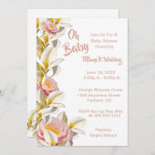 ホワイトカラリリー&牡丹オ赤ちゃん女の子ベビーシャワー 招待状 (正面/裏面)