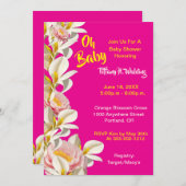 ホワイトカラリリー&牡丹オ赤ちゃん女の子ベビーシャワー 招待状 (正面/裏面)