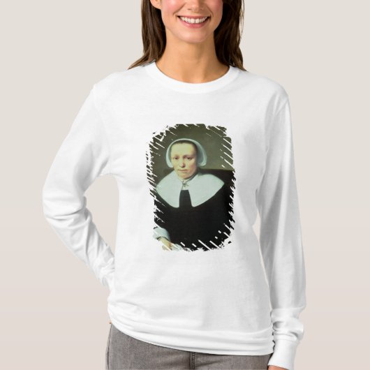 ホワイトカラーおよび袖口を持つ女性のポートレート Tシャツ (正面)
