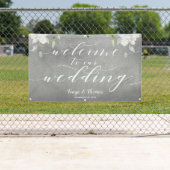 ホワイトカリグラフィシルバーフローラ結婚歓迎 横断幕 (インサイチュ)