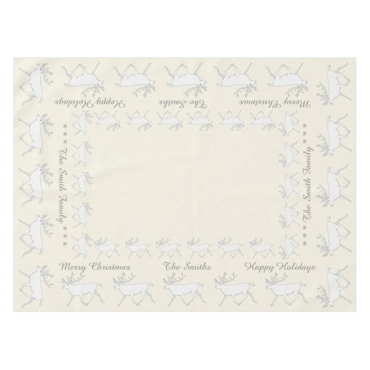 ホワイトカリブー鹿のクリスマスホリデー楽しい テーブルクロス (正面(横))