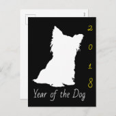 ホワイトカワイドッグ中国のイヤー誕生日ブラックポストC シーズンポストカード (正面/裏面)