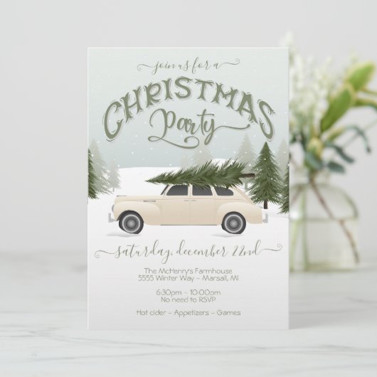 ホワイトカーキストマスツリーパーティーパーティー 招待状 (スタンド正面)