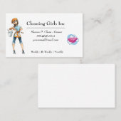 ホワイトカートゥーンガールハウスクリーニングサービス 名刺 (正面/裏面)