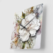 ホワイトカーネーションアルコールインク抽象芸術 スクエア壁時計 (傾斜)