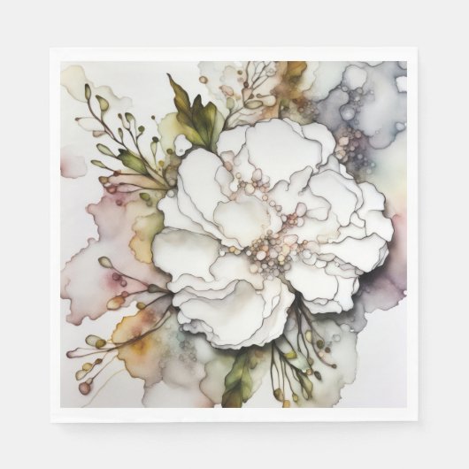ホワイトカーネーションアルコールインク抽象芸術 スタンダードランチョンナプキン (正面)