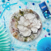 ホワイトカーネーションアルコールインク抽象芸術 ペーパープレート (パーティー)