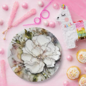 ホワイトカーネーションアルコールインク抽象芸術 ペーパープレート (パーティー)