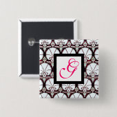 ホワイトカーネーションズダマスクモノグラムピンク明るい赤紫色 缶バッジ (正面&裏面)