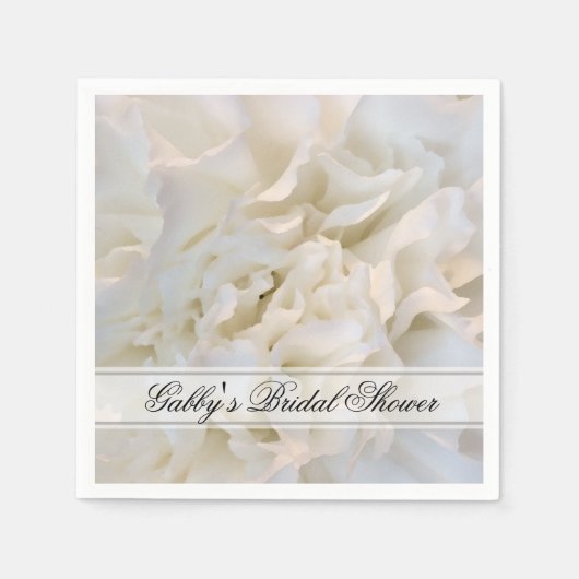 ホワイトカーネーションフローラブライダルシャワー スタンダードカクテルナプキン (正面)