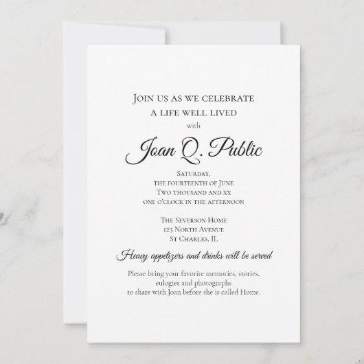 ホワイトカーネーションフローラリビング葬儀パーティー 招待状 (裏面)