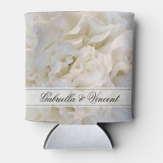 ホワイトカーネーションフローラ結婚式の引き出物 缶クーラー (正面)