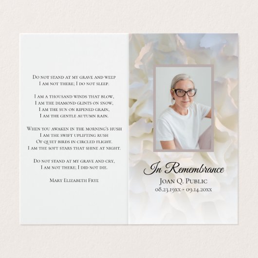 ホワイトカーネーションフローラ葬儀記念祈りの言葉 名刺 (外部フラット)