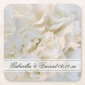 ホワイトカーネーション結婚フローラ スクエアペーパーコースター (正面)