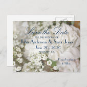 ホワイトカーネーション&赤ちゃんの息の保存日付 案内ポストカード (正面/裏面)