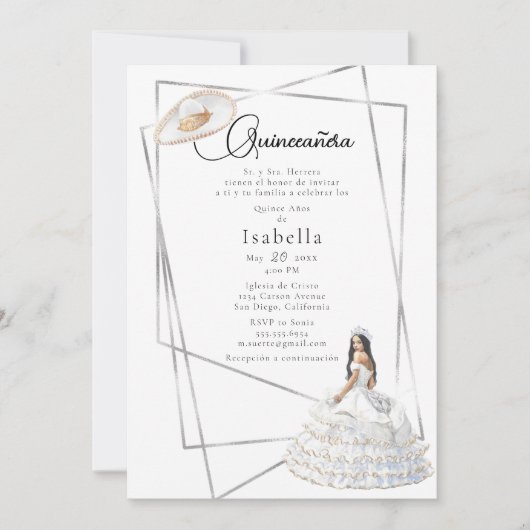 ホワイトガウンエレガントとソンブレロキンセアニラ 招待状 (正面)