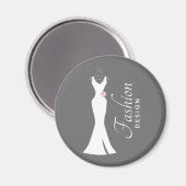 ホワイトガウンエレガントオングレー – ファッションデザイン マグネット (正面/裏面)