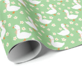 ホワイトガチョウとデイジーサンキューグリーン ラッピングペーパー (ロールコーナー)