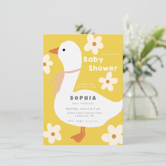 ホワイトガチョウとデイジーベビーシャワー 招待状 (スタンド正面)