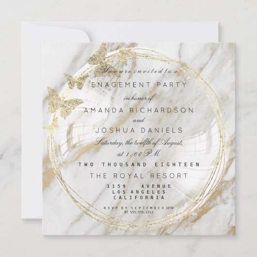 ホワイトガラスのバブル結婚の婚約大理石 招待状 (正面)